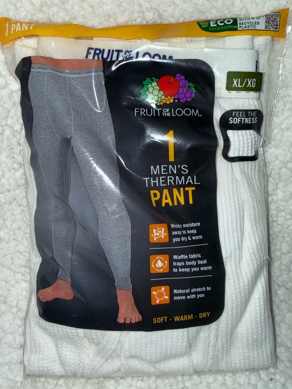 NWT Fruit of the Loom Men’s Thermal Pant - White, Size XL